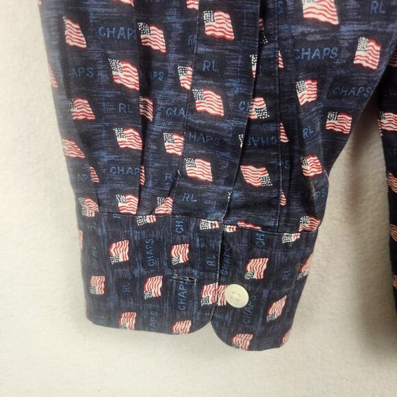 Ralph Lauren Chaps Men's Long Sleeve Bl American Flag Print Shirt Navy SZ L EUC - Picture 7 of 15